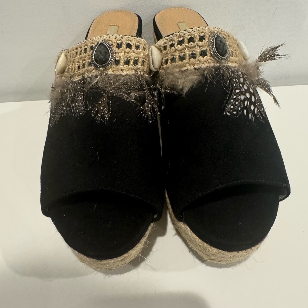 2/$20 Buonarotti Espadrille Mules with feathers, beads, and shells. - Picture 2 of 11